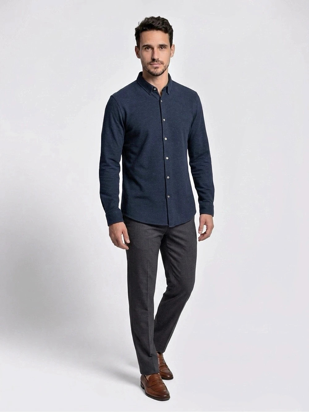 7 For All Mankind Shirt Piquet Navy Cotton Button Down Shirt in Blue Size Large